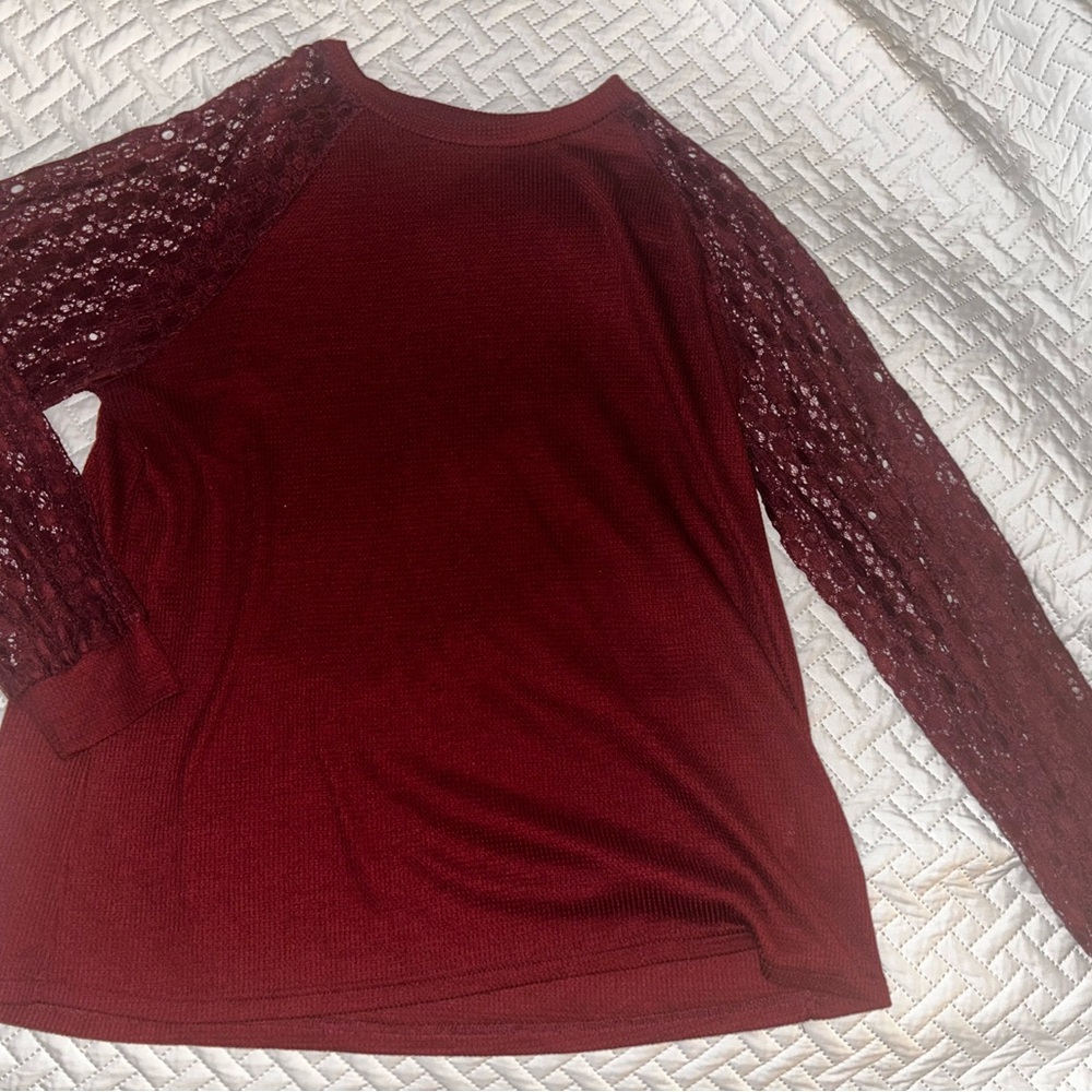 Chic Maroon Lace Sleeve Blouse